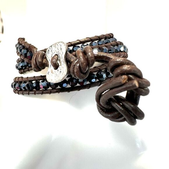 Brown and blue beaded wrap around bracelet - Picture 3 of 4